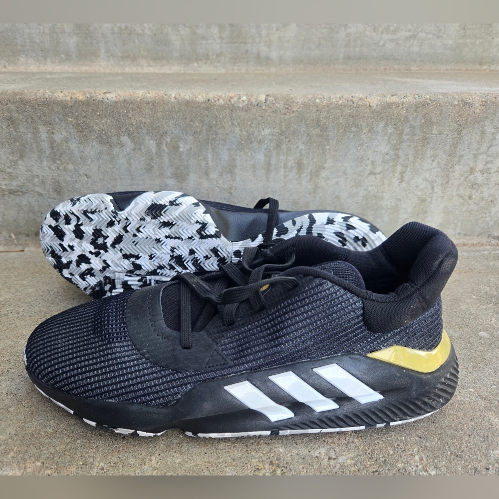 Adidas Mens Basketball Sneakers with White Stripes and Yellow Detail